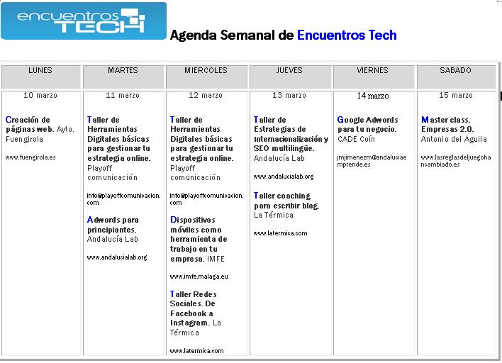 Agenda Encuentros tech marzo